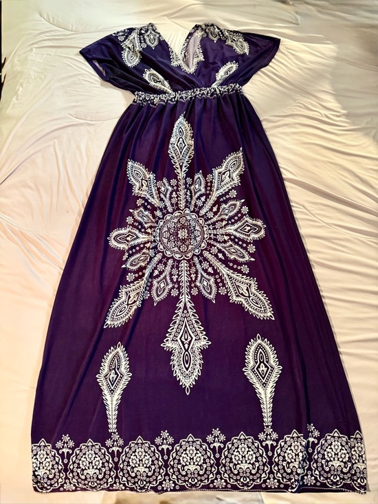 Dresses & Skirts - Women's Purple Maxi Dress with White Boho Print